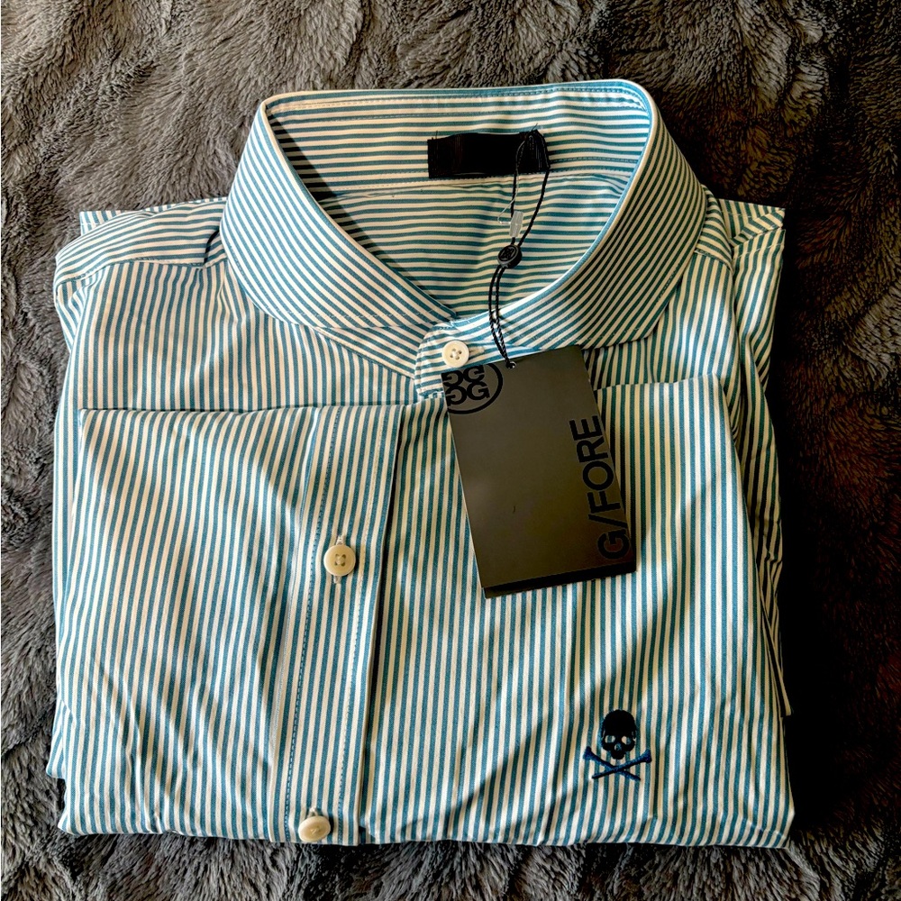 G/FORE Blue Long Sleeve Dress Shirt Button Down Skull G4 Mens Golf Size XL New